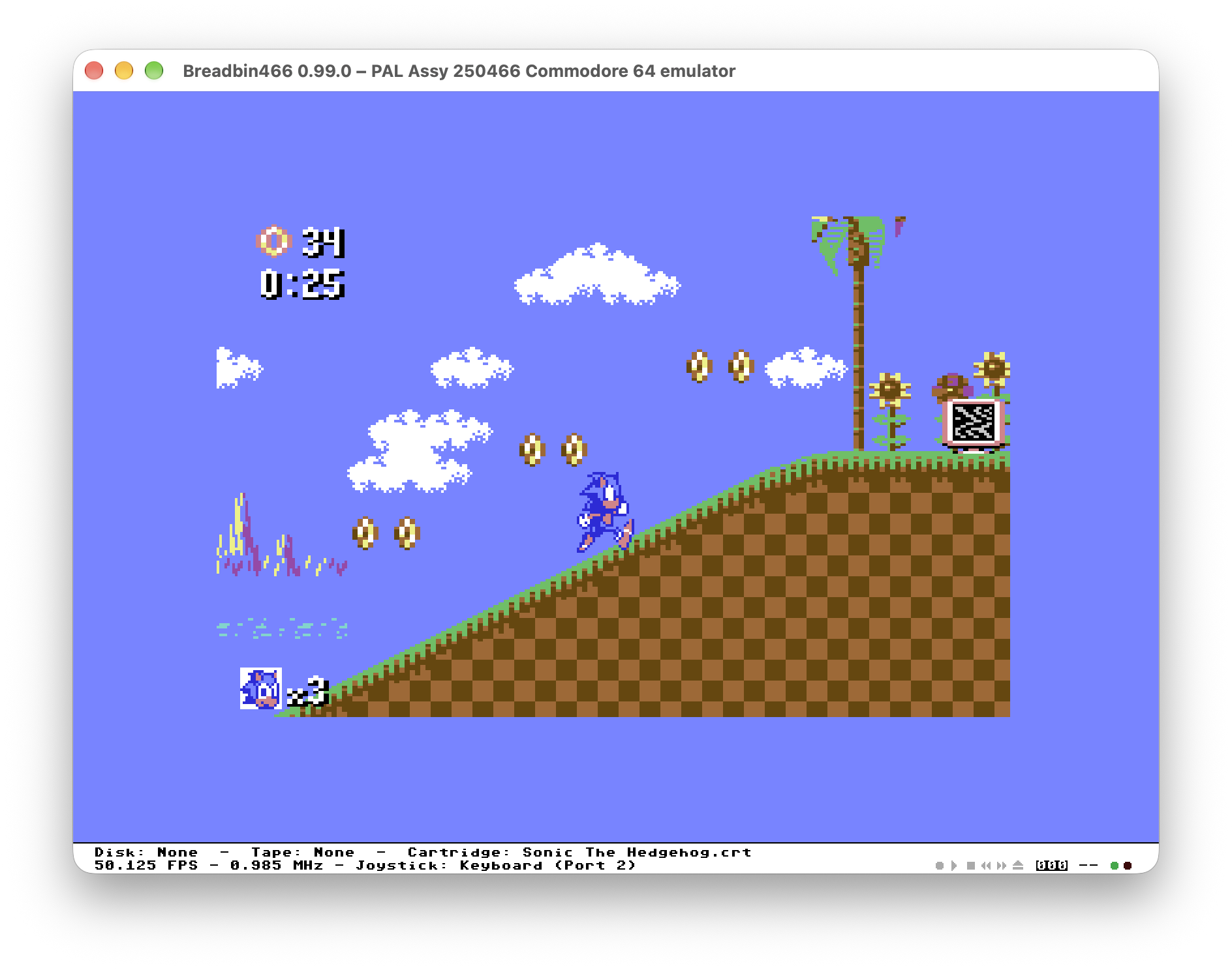 Sonic the Hedgehog running in Breadbin466 on macOS